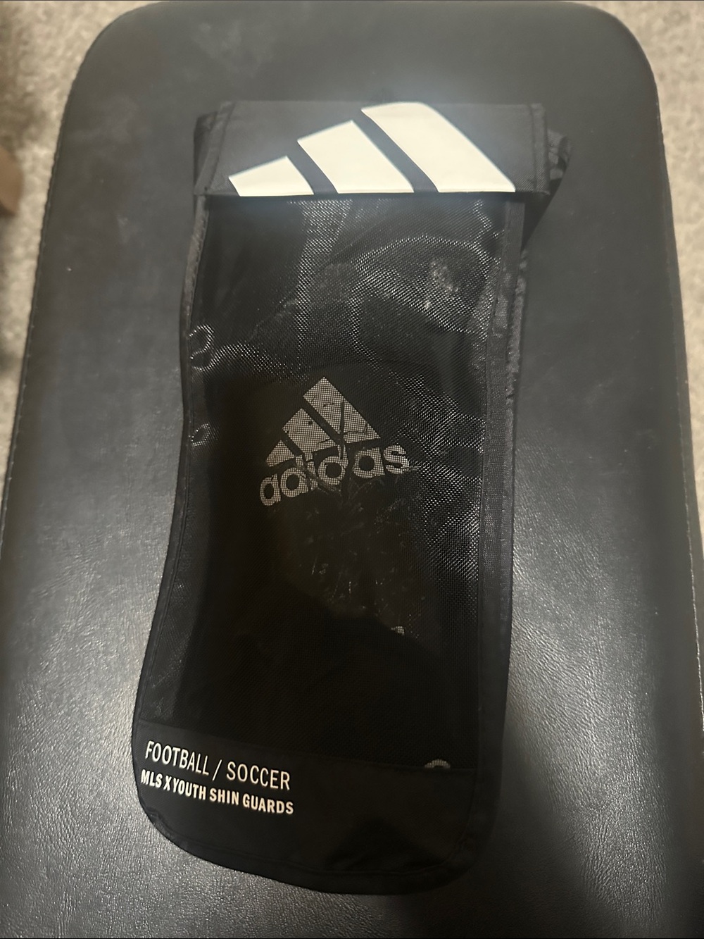 adidas Black Youth Soccer Shin Guard Sleeve with White Logo